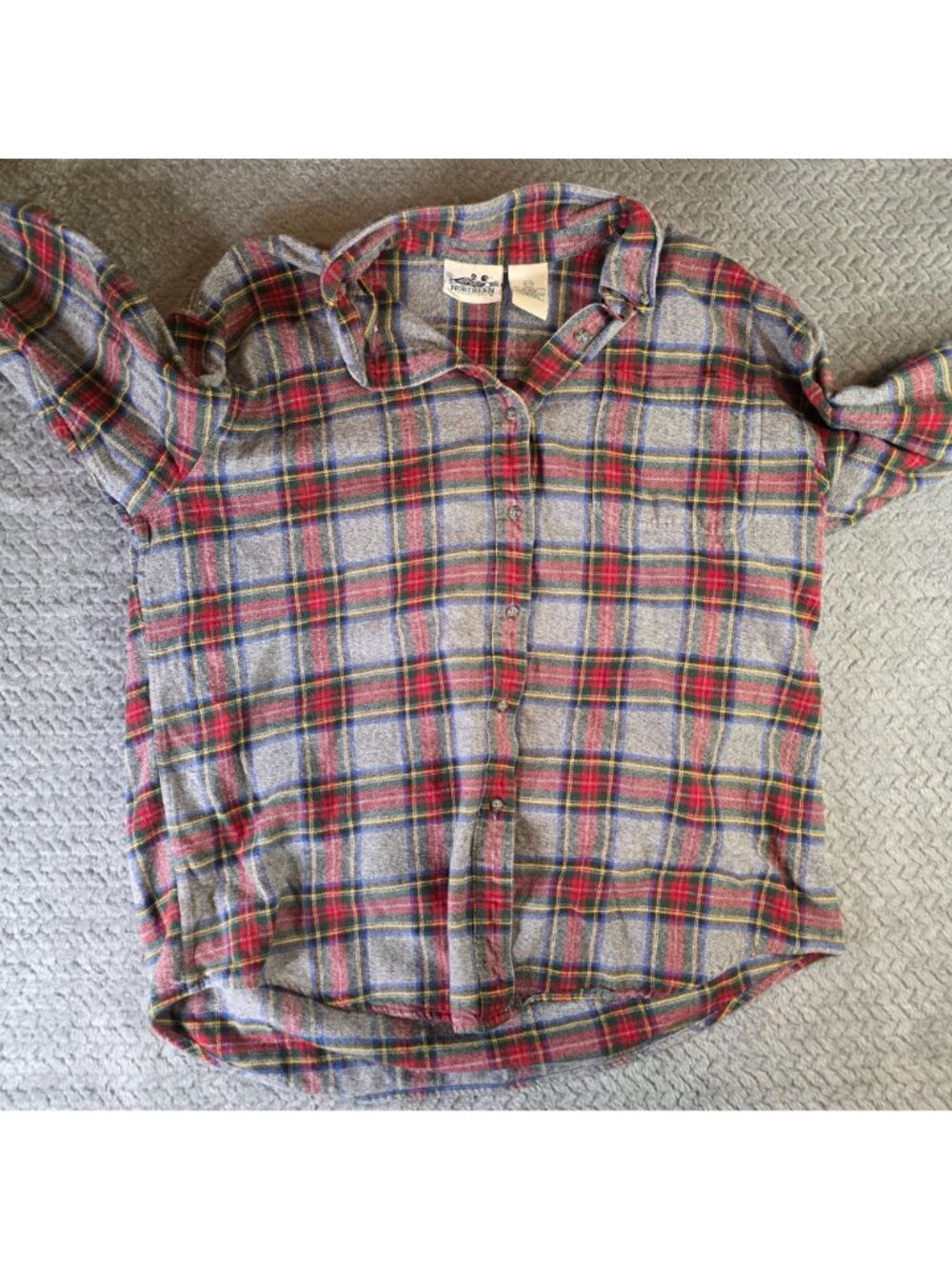 Vintage Northern Reflections Mens XL Gray Red Green Blue Plaid Flannel Shirt 100 - Picture 6 of 10